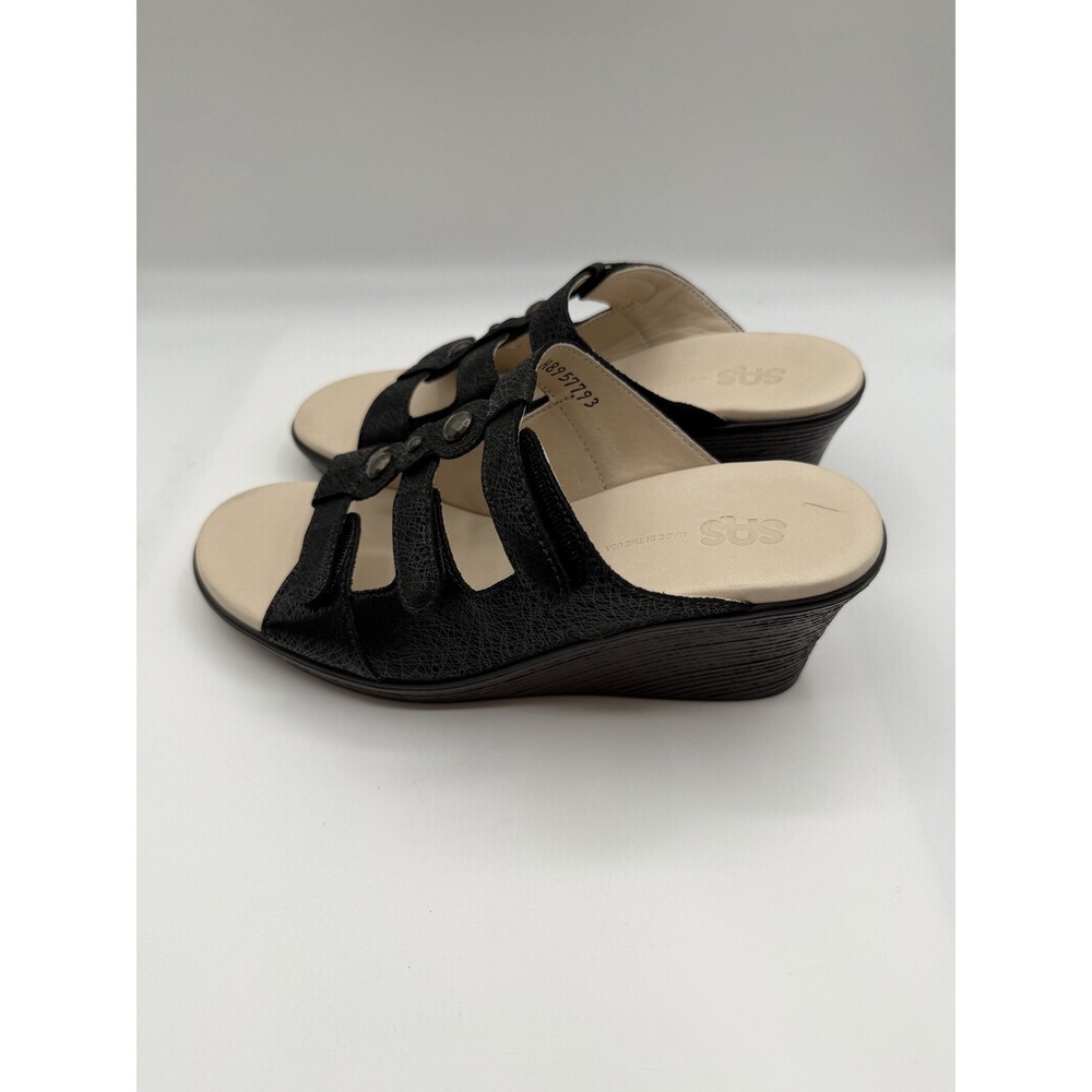 SAS Ginger Wedge Sandal,Women's 7.5 M,Black Leather Adjustable Straps,NEW/DEFCTS - Picture 4 of 16